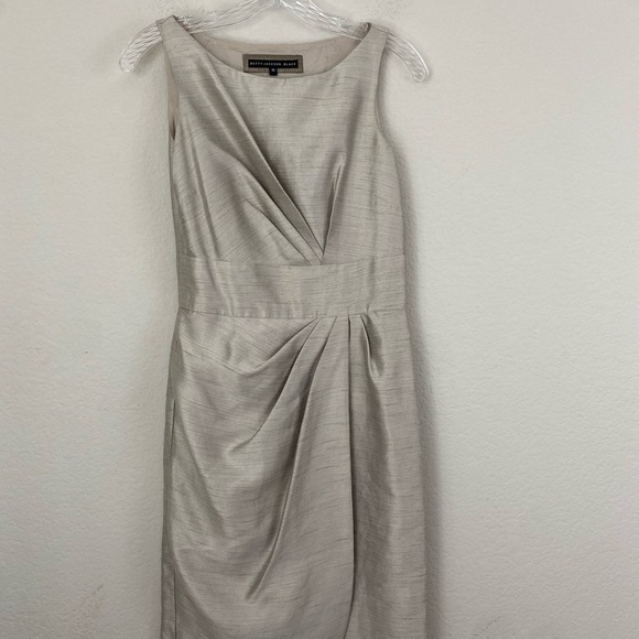 Betty Jackson Black Label Gray Sheath Pleated Wrap Skirt Dress 10 - Picture 1 of 11